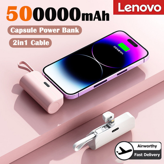 Lenovo Powerbank mit 50000 mAh und USB-C für iPhone und Android in Grün oder Pink - Bild 1