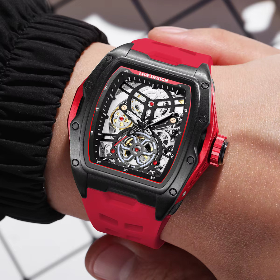 LIGE Armbanduhr Automatik, Silikon, Schwarz, Herren - Bild 4