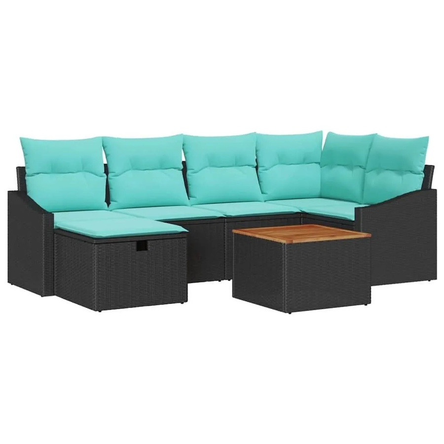 vidaXL Gartensofa-Set aus Poly-Rattan in Schwarz mit 7-teiliger Polsterung und Tisch - Bild 2