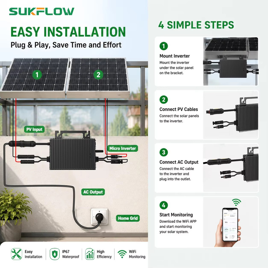 Sukflow Mikro-Solarwechselrichter 800W mit MPPT und WiFi-Monitor für dein Heim-Balkon-Solarsystem - Bild 3