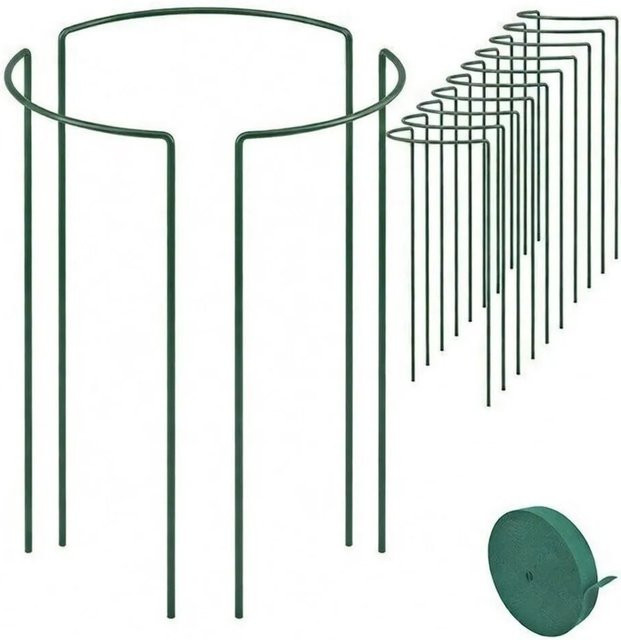TTL GARDEN Strauchstütze Set aus Metall in Grün mit 10m Klettband als Rankhilfe für Stauden und Rosen, B/H: 40 x 70 cm, 16er Set - Bild 1