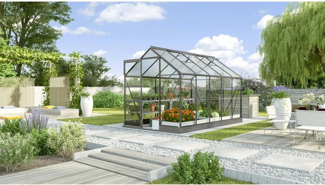 Vitavia Gewächshaus Kapitol 6200 in Schwarz mit Aluminiumrahmen, Kombiverglasung und Schiebetür, 6,2 m² - Bild 3