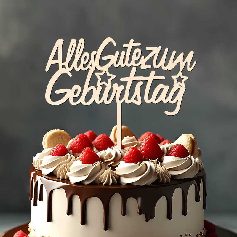 YOMDID Holz Kuchen Topper Alles Gute zum Geburtstag mit Stern-Design in Braun - Bild 4