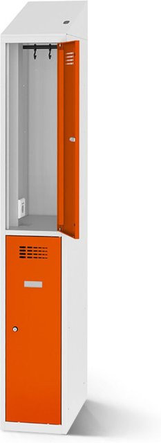 rotstahl Garderobenspind mit 2 Türen und Ladefunktion, Farbe Orange, B/H: 40 x 200 cm - Bild 1