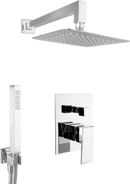PaulGurkes Regendusche Komplett Set Unterputz aus Messing in Chrom, Durchmesser: 20 cm - Bild 1