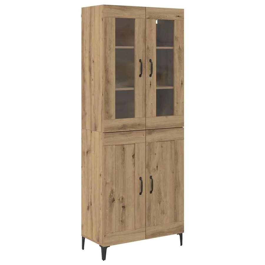 vidaXL Highboard Artisan-Eiche mit Glastüren in Braun, B/T/H: 69,5 x 34 x 180 cm - Bild 2