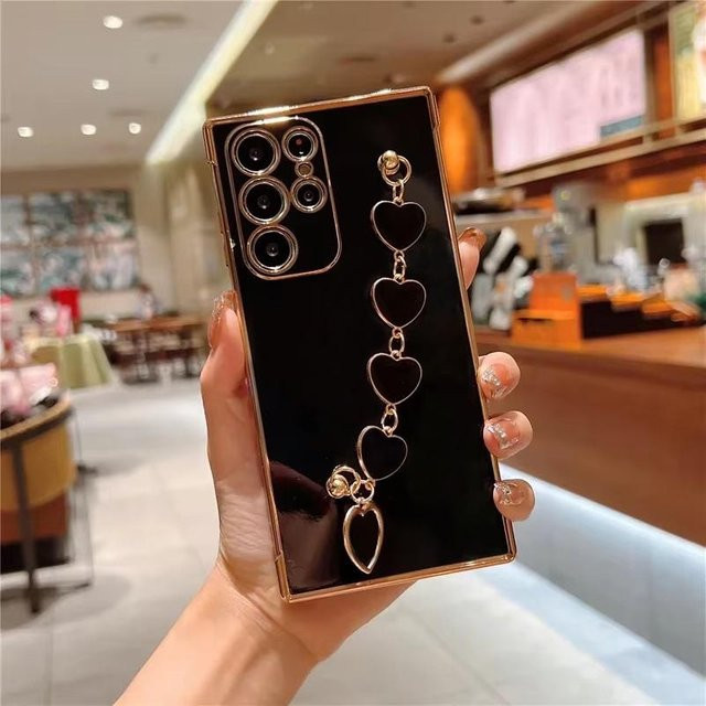 Vergoldetes Liebesherz Armband Handyhülle für Samsung Galaxy S26 S2 Ultra S24 S23 FE S22 S21 S20 S10 Plus in Gold und Schwarz - Bild 1