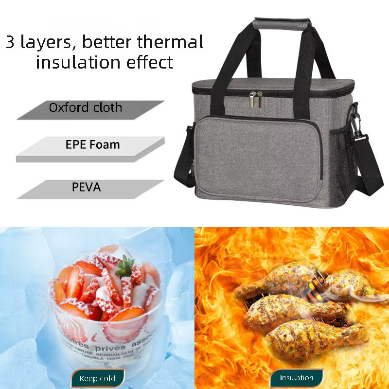 Thermoisolierte Lunchbox von xierya mit Kühlakku in Grau, 10 l Volumen, als Umhängetasche für Picknick und Camping - Bild 4