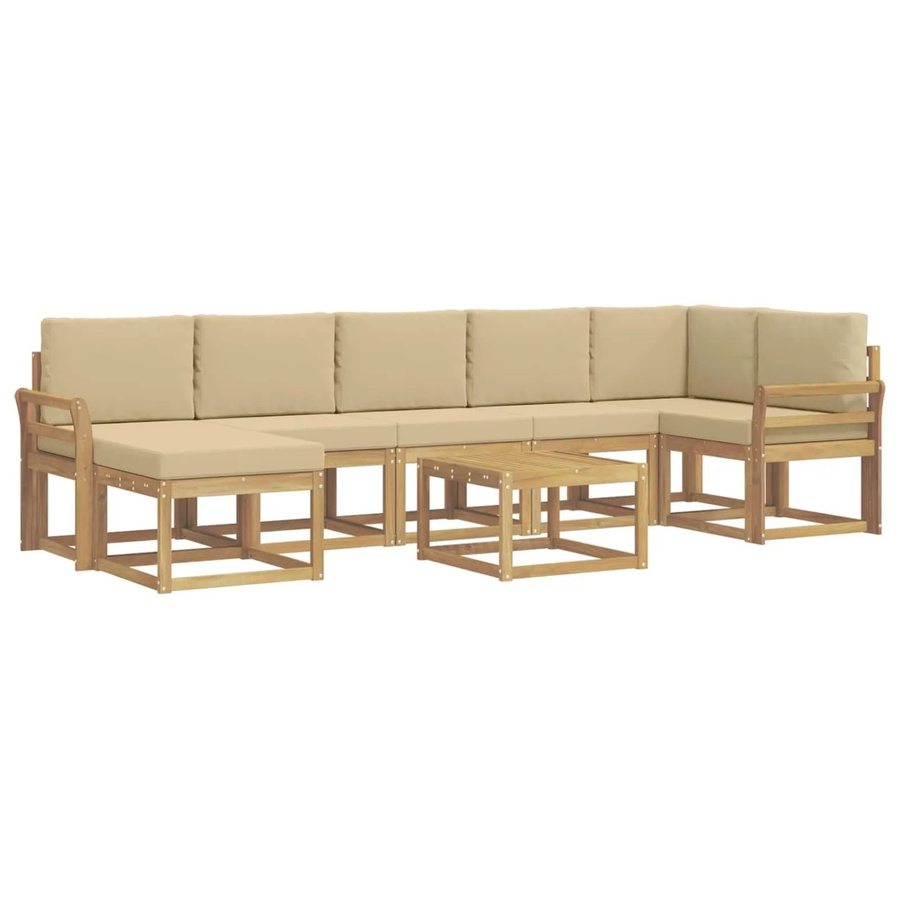 vidaXL Outdoor-Sofagarnitur 8-teilig aus Akazienholz mit Kissen in Weiß und Beige - Bild 2