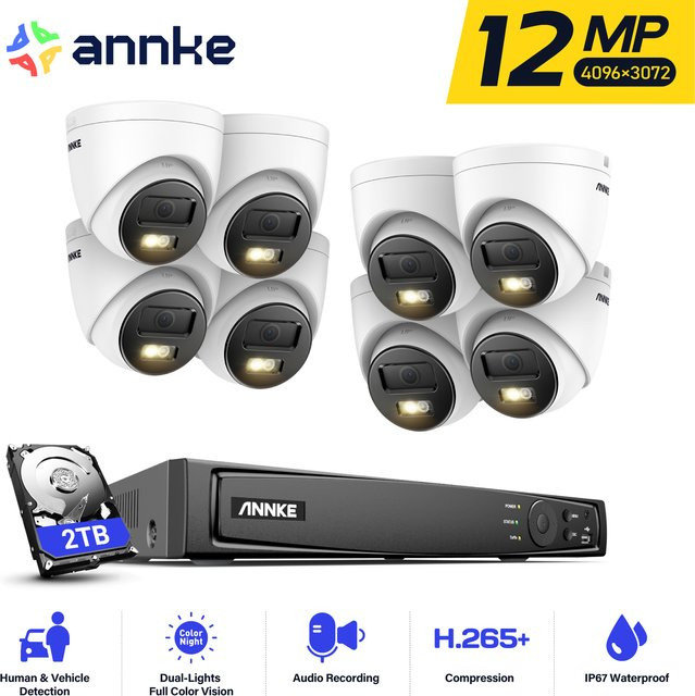 ANNKE 12MP Smart Dual Light Überwachungskamera Set mit 8CH NVR und 8 PoE Outdoor Kameras in Weiß - Bild 1