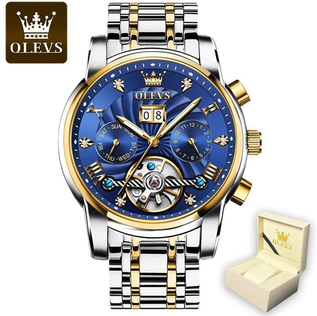 OLEVS Armbanduhr Automatik, Edelstahl, Blau, 41 mm, Herren - Bild 1