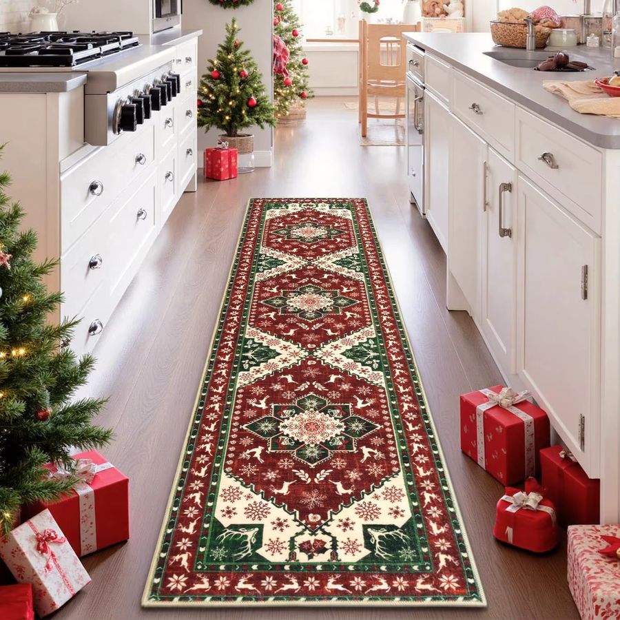VIKAMA Weihnachts-Laufteppich für Flur, Schlafzimmer und Küche – Rutschfester Teppich mit Niedrigfaser-Feiertagsdesign - Bild 3