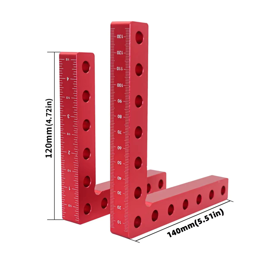 FNICEL Rechtwinkliger Befestigungsclip in Rot, 90 Grad L-förmige Hilfsvorrichtung und Positionierungsplatte als Klemmwerkzeug für die Holzbearbeitung, B/T: 14,0 x 12,0 cm - Bild 2