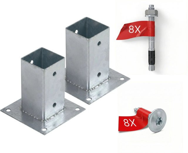 HOLLMAX Pfostenträger Set aus 2 verzinkten Aufschraubhülsen in Silber für Vierkantpfosten mit 71 mm Durchmesser - Bild 1