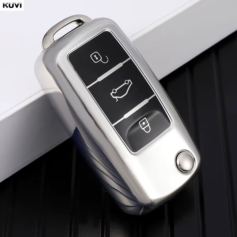 Kuvi Autoschlüsselhülle aus TPU in Weiß und Silber für Volkswagen VW Polo Golf Passat Tiguan Beetle Caddy T5 Up Eos sowie Skoda Octavia und Seat Leon Altea - Bild 1