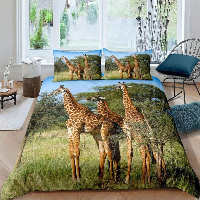 Bettwäsche-Set mit Giraffenmuster für Einzelbetten, 2-teiliges Set aus Mikrofaser bestehend aus 1 Bettbezug und 1 Kissenbezug, Mehrfarbig, B/H: 135 x 100 cm - Bild 1