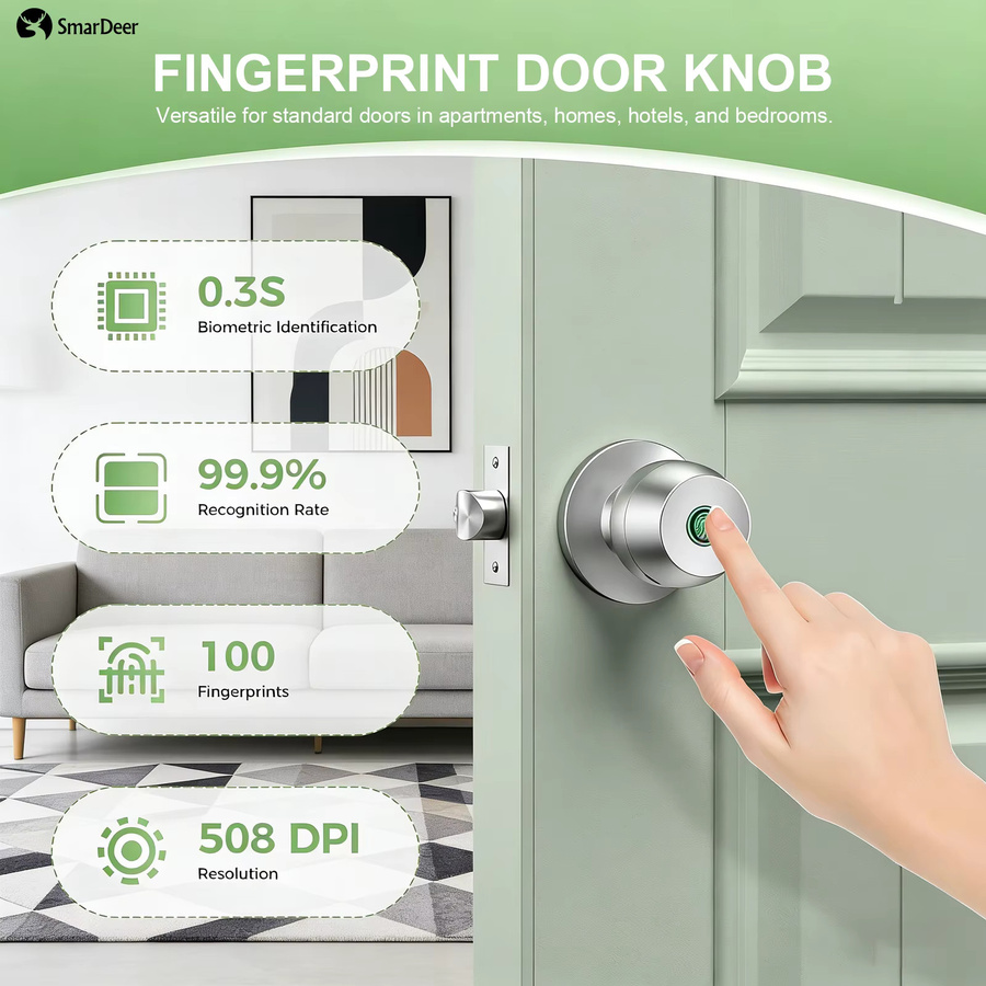 SmarDeer Fingerabdruckschloss für Tuya Smart Lock mit Bluetooth, schlüsselloser Zugang via App, Farbe: Silber - Bild 2