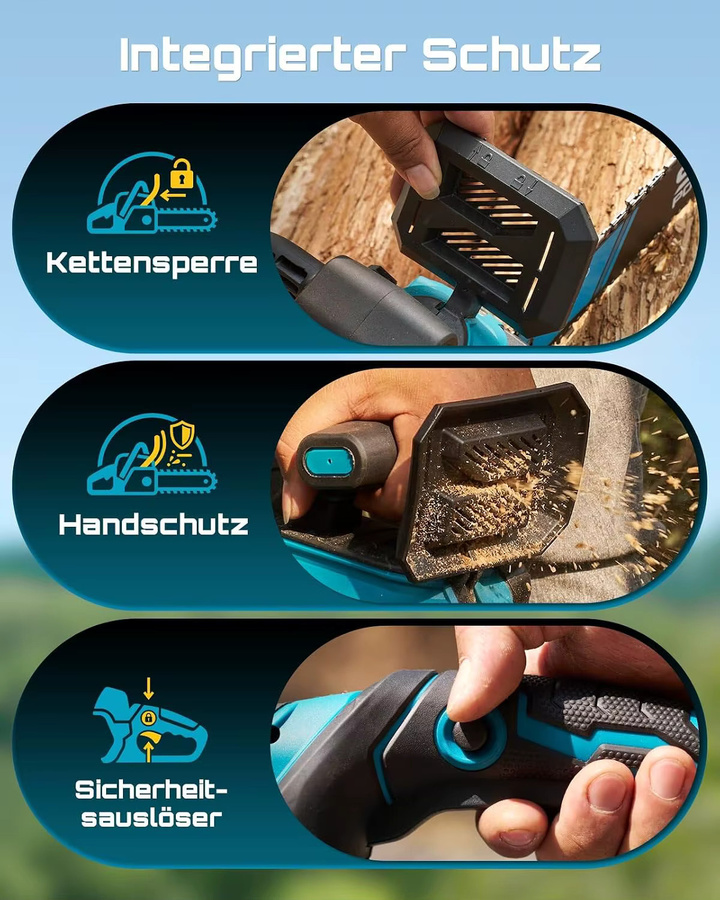 SEESII 40V 16-Zoll bürstenlose Kettensäge mit automatischer Ölschmierung, 2000W kabellose elektrische Säge in Blau, kompatibel mit Makita 18V Akku - Bild 7
