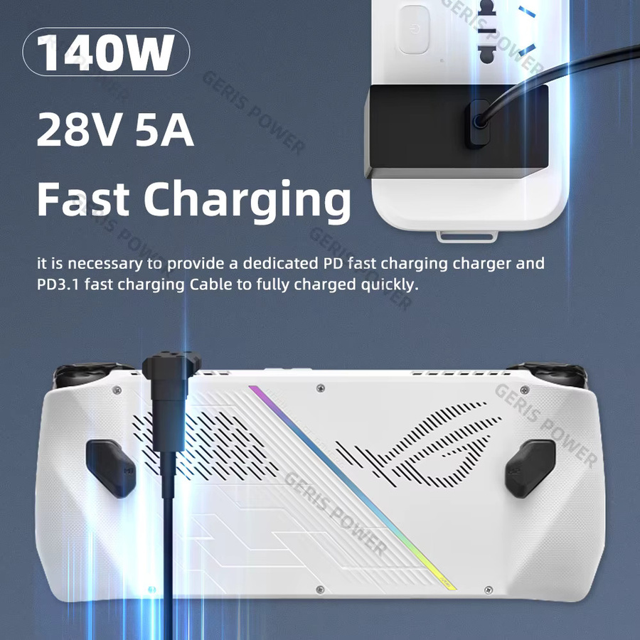 Geris Power 180 Grad U-förmiger USB-C-Adapter in Schwarz für Asus Rog Ally und Nintendo Switch mit 20 Gbit/s Datenübertragung und PD140W Schnellladefunktion - Bild 2
