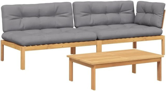 vidaXL 3-teilige Garten-Sofagarnitur aus Akazienholz in L-Form mit grauen Polsterkissen - Bild 1