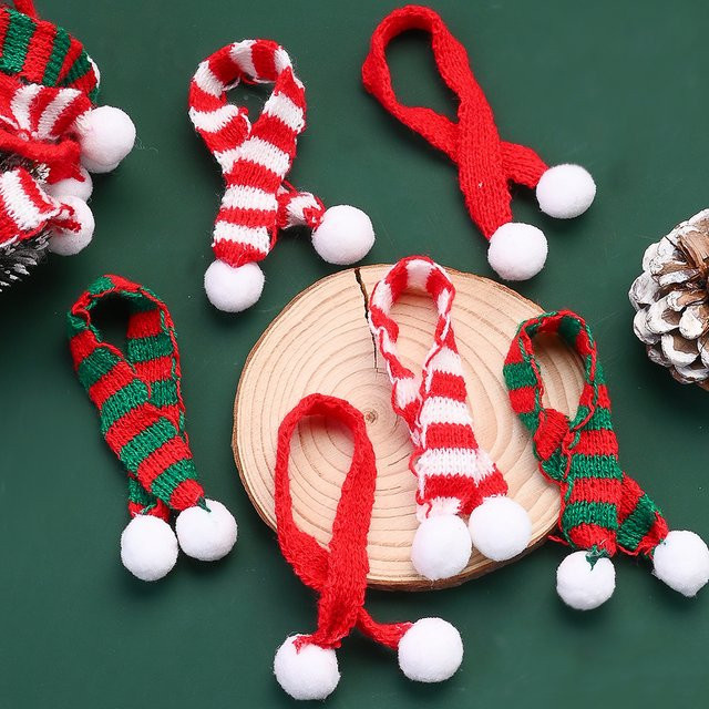 iYOE 10er Set Weihnachts-Strickschals für Weinflaschen und Dekoration, Motive Schneemann und Baum, mehrfarbig gestreift, B: 20 cm, H: 1,7 cm - Bild 1