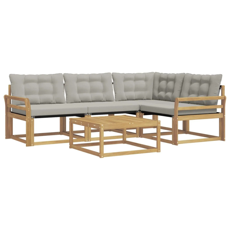 vidaXL Outdoor-Sofagarnitur aus Akazienholz in L-Form mit 5 Teilen, Weiß und Hellgrau, B/T/H: 79 x 79 x 37 cm - Bild 2