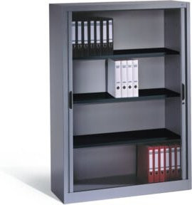 C+P Akten-Sideboard Omnispace mit Rollladen in Weißaluminium, 4 Ordnerhöhen, höhenverstellbare Regalböden, Stahl, H: 166,0 cm, B: 120,0 cm, T: 42,0 cm - Bild 1