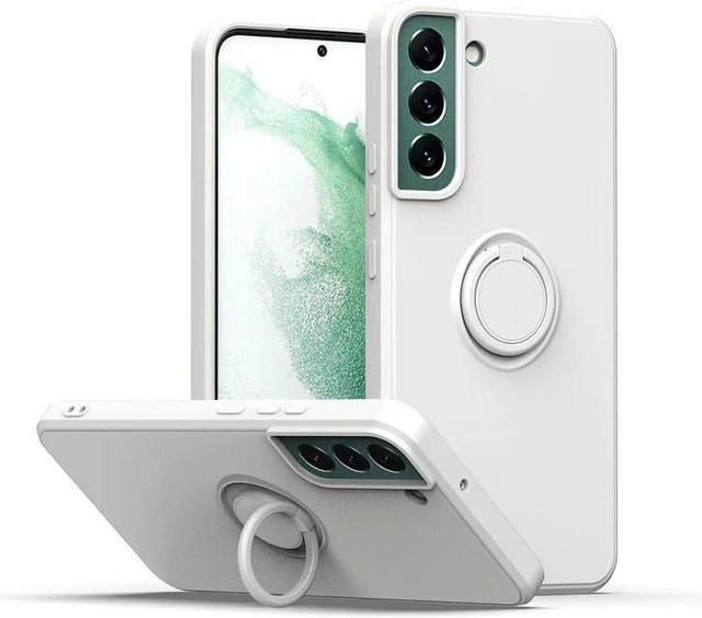 Samsung Galaxy Schutzhülle aus Flüssigsilikon mit Ring Handyhalter in Weiß für S23 S24 Ultra Plus S22 S21 FE S10 Plus A32 A52 A72 A71 - Bild 1