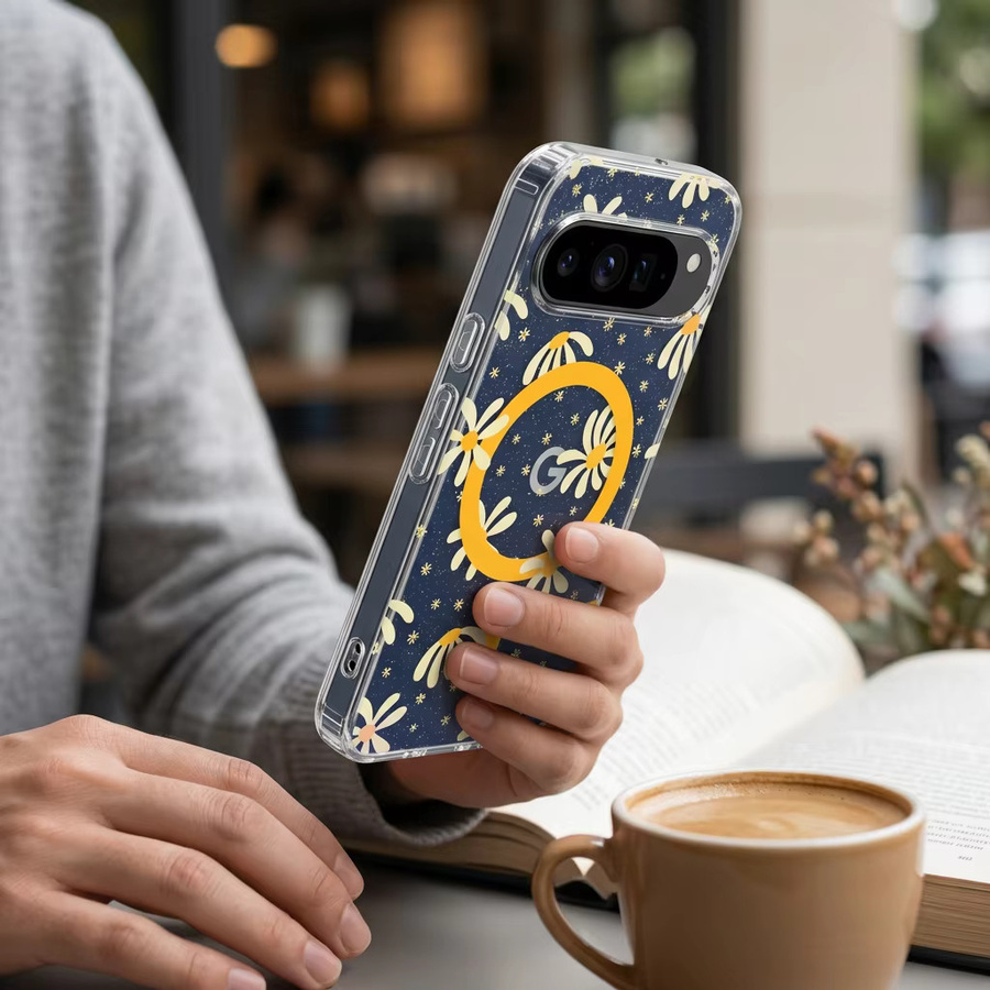 IMD Magnetische Handyhülle mit Sonnenblumen-Glitzer für Google Pixel 9 9 Pro 9 Pro XL 10 10 Pro 10 Pro XL 10A 9A in Blau Farbverlauf, stoßfeste Abdeckung - Bild 5