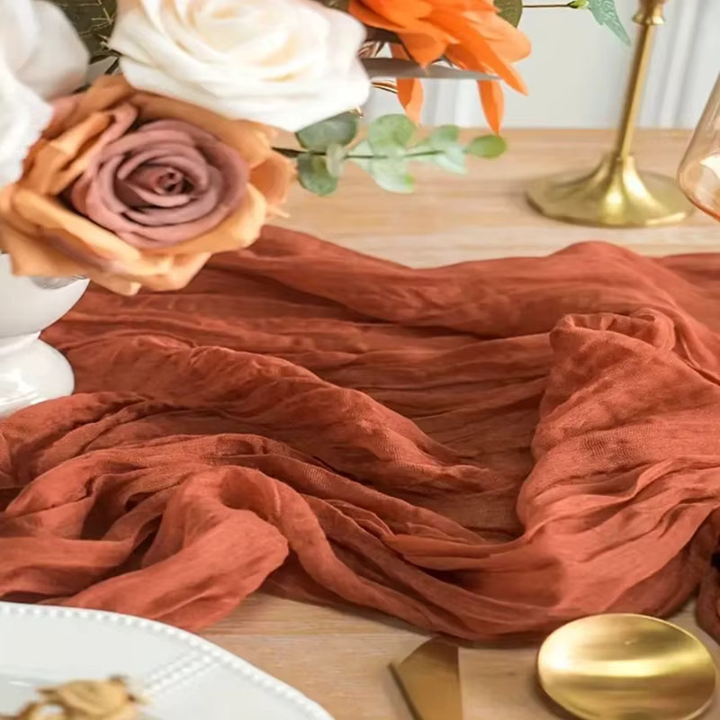 Boho Crinkle Tischläufer aus Gaze in Terrakotta, rustikaler Tischläufer für Hochzeiten und Partys, Breite: 90 cm, Länge: 300 cm - Bild 5