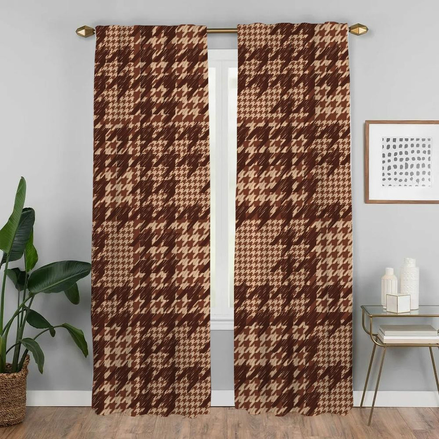 2er-Set Hahnentritt-Verdunkelungsvorhänge für Schlafzimmer und Wohnzimmer im modernen Stil, Breite: 50 cm, Höhe: 70 cm - Bild 1