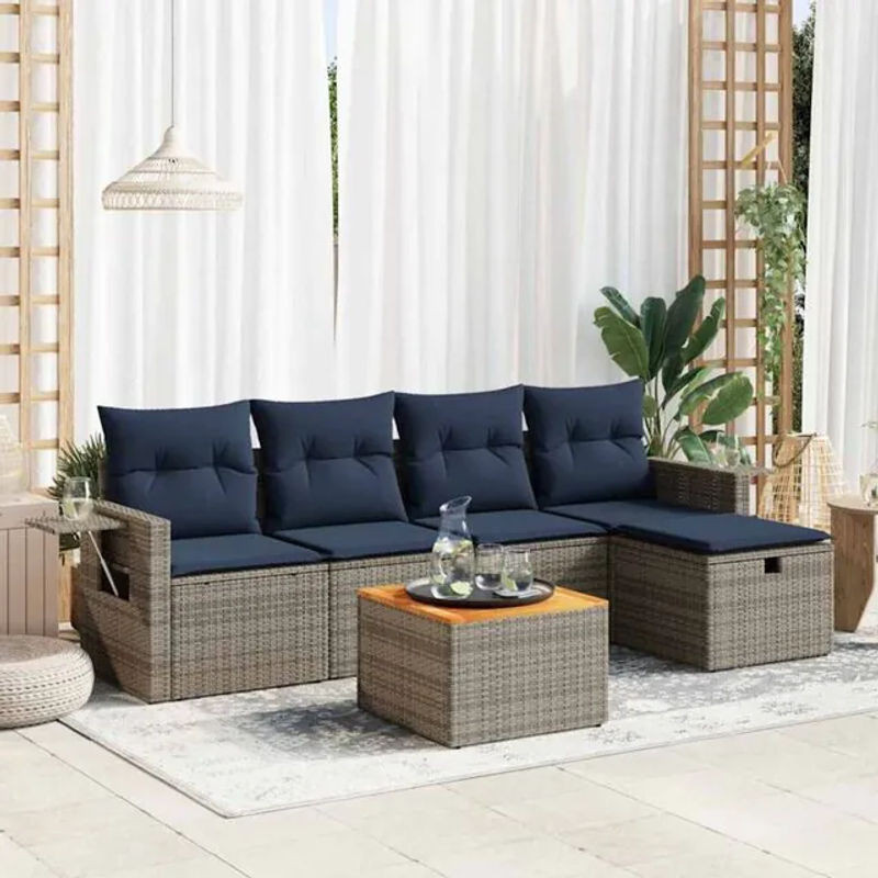 6-teilige moderne Garten-Sofagarnitur aus Poly-Rattan mit Kissen in Grau von vidaxl - Bild 1