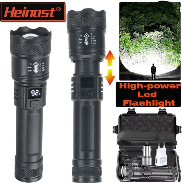 Heinast Tragbare Wiederaufladbare Taschenlampe mit Display und Teleskop-Zoom in Schwarz - Bild 1