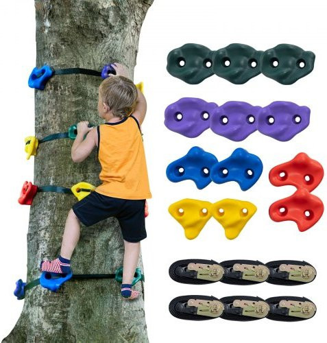 VEVOR Ninja Tree Climbing Kit mit 12 Klettergriffen und 6 Ratchetscheibengurten - Bild 1