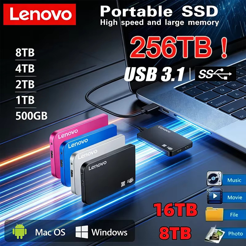 Lenovo SSD USB 3.0 Gehäuse für externe Festplatten und SSDs in Schwarz - Bild 2