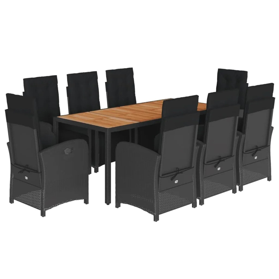 vidaXL 9-teilige Garten-Essgruppe aus Poly Rattan und Akazienholz in Schwarz mit Kissen - Bild 2