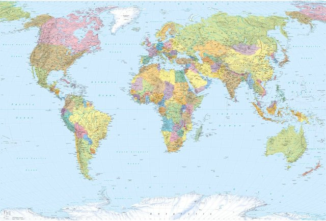 Komar Fototapete Vlies World Map Multicolor B: 368 cm, H: 248 cm - Bild 1