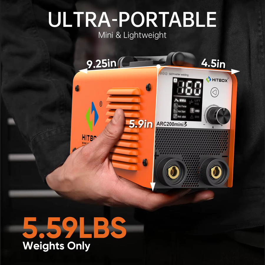 HITBOX 2-in-1 MMA Lift TIG Schweißgerät ARC200mini3, tragbarer Mini-Inverter-Schweißer mit IGBT-Technik in Orange - Bild 4