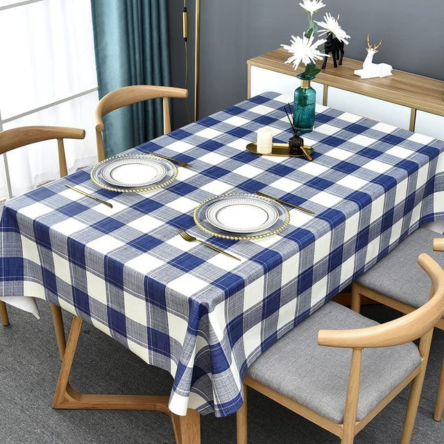 Rechteckige Tischdecke von Super Six, kariert in Blau, Weiß und Grau, wasserabweisend, B/T: 70 x 40 cm - Bild 1