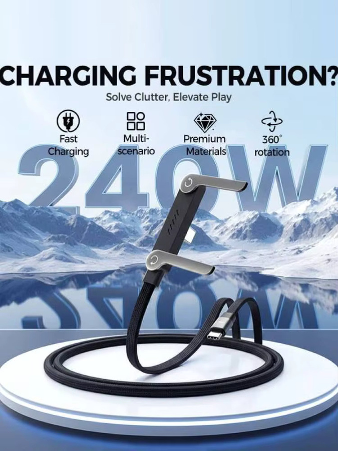 ILEPO 2-in-1 faltbares Multi-Ladekabel mit USB-C und 240 W Schnellladung in Schwarz - Bild 5