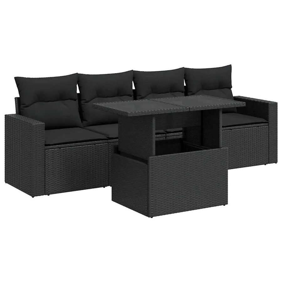 vidaXL 5-teilige Garten-Sofagarnitur aus Poly-Rattan mit Kissen in Schwarz - Bild 2