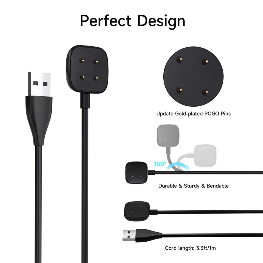 Ersatz-Ladekabel für Fitbit Versa 4, Versa 3 und Sense 2 mit magnetischem USB-Dock-Ständer in Schwarz - Bild 5
