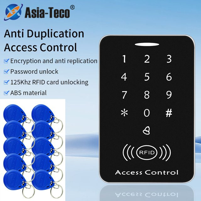 Asia-Teco Intelligenter RFID-Anti-Duplikationskartenleser 125 kHz ID-Zugangskontrolltastatur in Schwarz mit Schnittstelle für 1000 Benutzer - Bild 1
