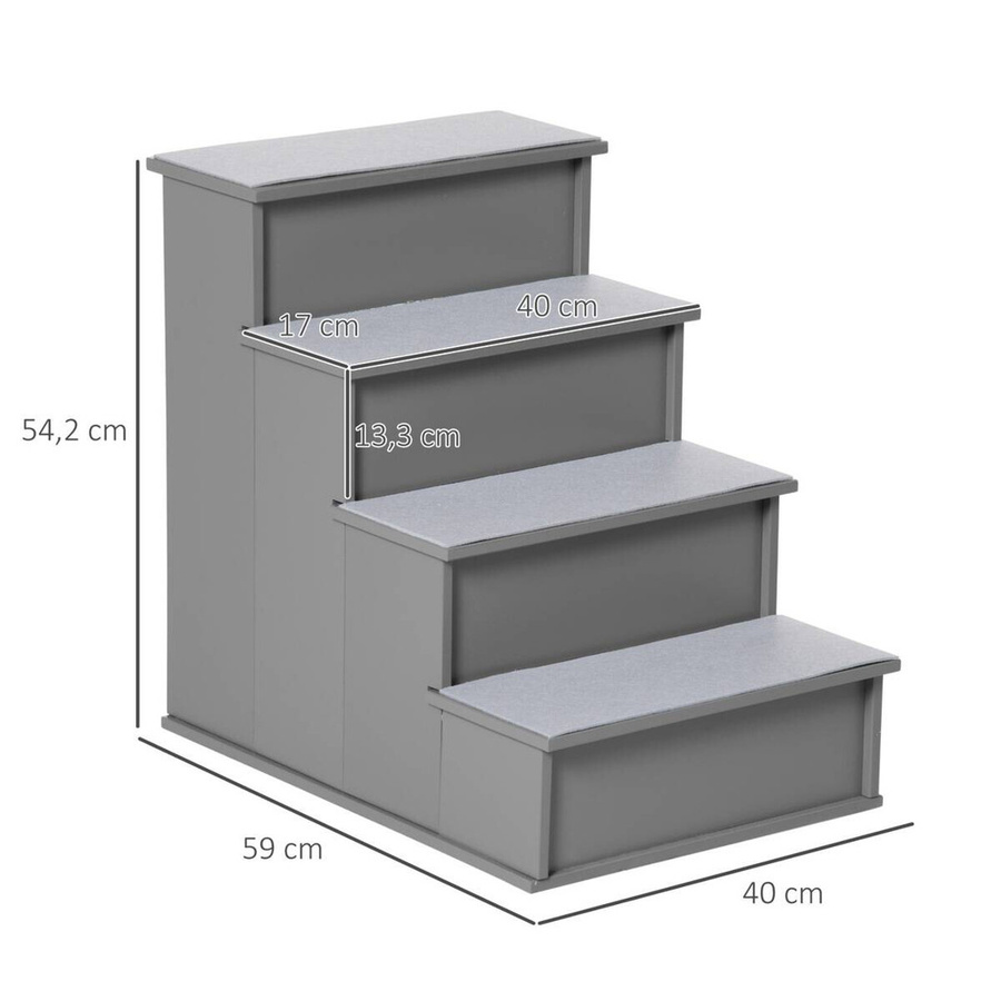 PawHut Haustiertreppe für Hunde aus grauem Plüsch mit rutschfester Oberfläche und abnehmbarem Bezug, B/H/L: 59 x 54,2 x 40 cm - Bild 2