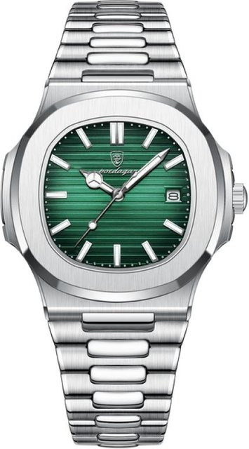 POEDAGAR Armbanduhr Edelstahl, Quarz, Eckig, 40 mm, Grün, Herren - Bild 1