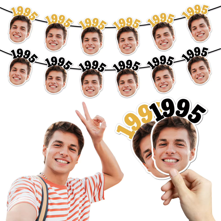 8 Stück Personalisierte Gesichtsfoto-Wimpel von Cyuan in Mehrfarbig für Geburtstage, Hochzeiten und Partys aus Papier - Bild 6