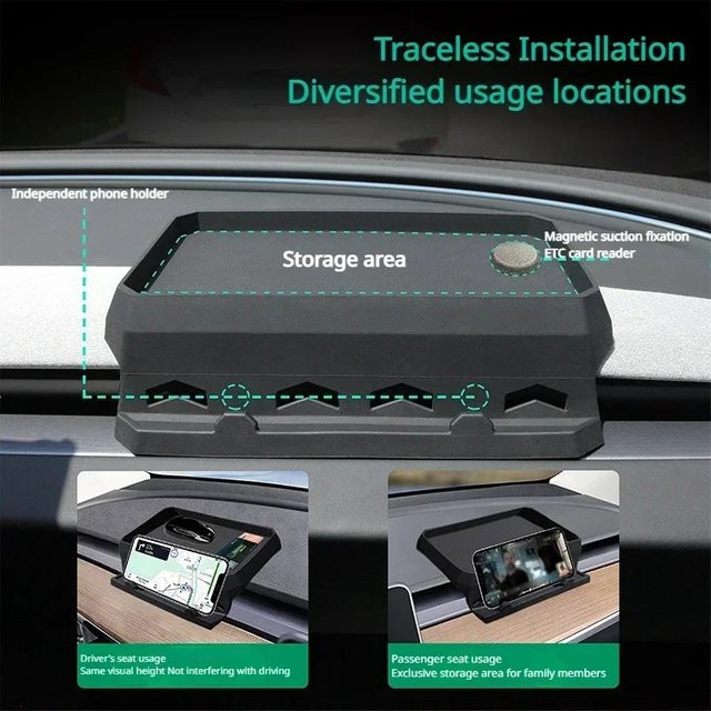 Handyhalterung und Taschentuchbox aus Silikon für Tesla Model Y/YL Juniper und Model 3, Farbe: Schwarz - Bild 1