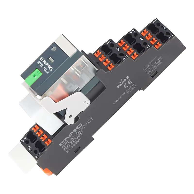 ENMG RXG Zwischenstufen-Elektromagnetisches Relais-Set 24VDC mit LED, 8-Pin und 5-Pin, 220VAC Steckbasis, Überspannungsschutz, 2NO 2NC, Farbe: Schwarz - Bild 1