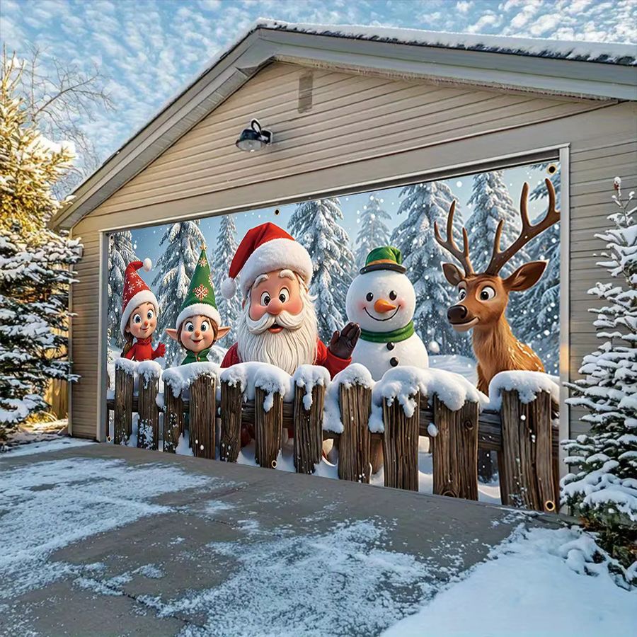 VIKAMA Weihnachtsmann Banner mit Schneemann, Rentier und Elfen als festliche Dekoration für deine Familienfeier, Multicolor - Bild 2