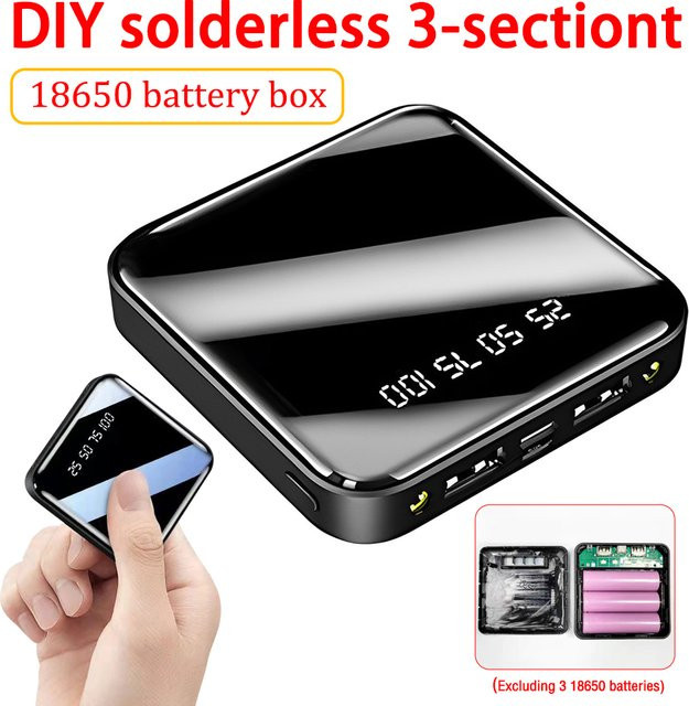 DIY 18650 Power Bank Case 4-in-1 Batterieladung und Aufbewahrungsbox in Schwarz mit Micro USB, Typ C und Taschenlampe - Bild 1